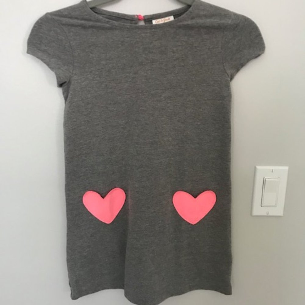 Cat and Jack-Grey cotton kids dress, heart pockets